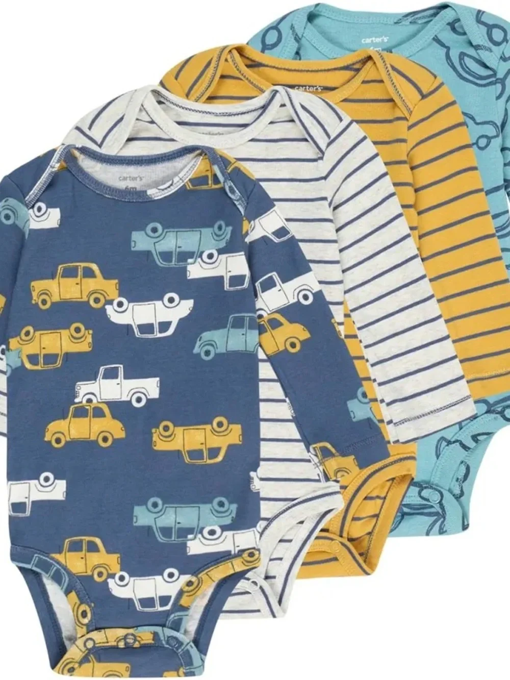 NWT Carter's Baby Boys' 4 Pack Long-Sleeve Bodysuits - Car Print - PREEMIE